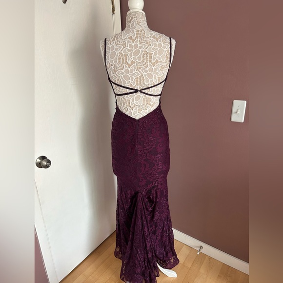 LA FEMME 28556 Lace Mermaid Gown - Dark Berry - Picture 3 of 15